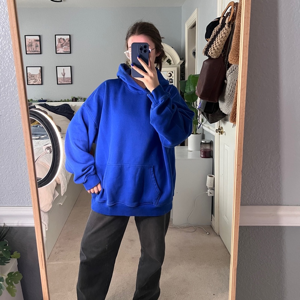 Royal Blue XL Abercrombie Oversized Essentials Hoodie Sweatshirt